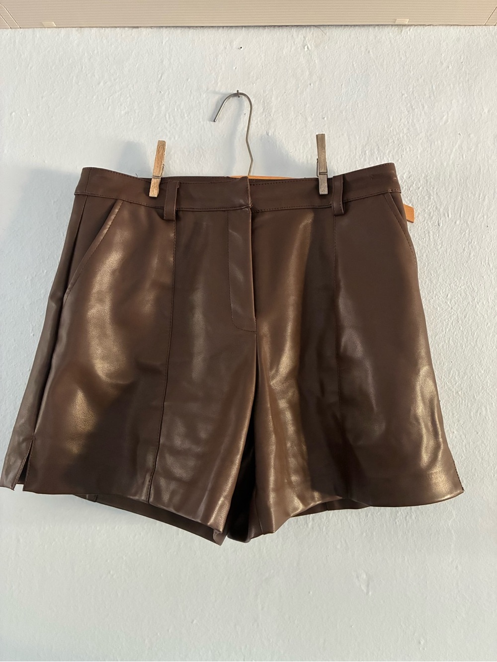 High-Waist Faux Leather Brown Women's Shorts